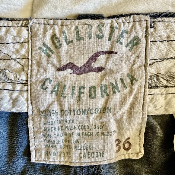 Vtg Y2K Hollister Shorts Mens 36(38) Button Fly Drawstring Cotton Gray Palm Tree - Picture 10 of 14